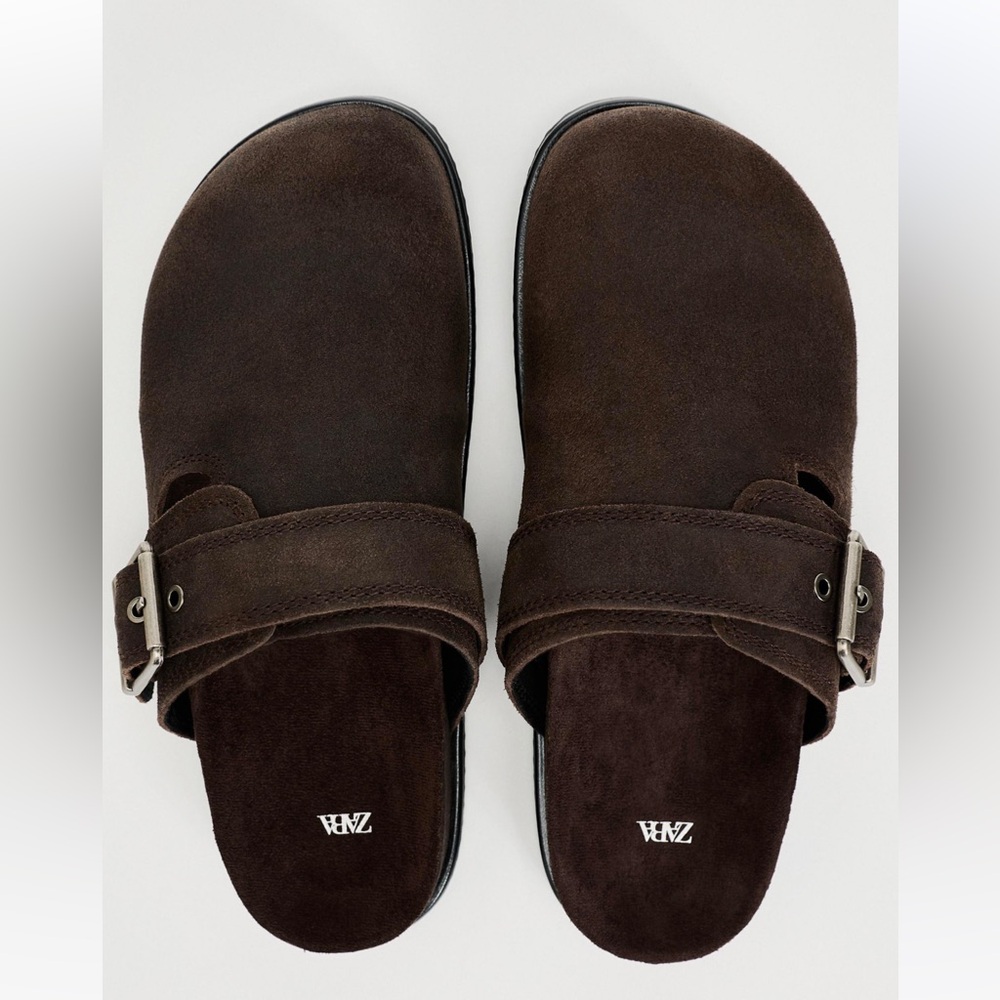 NWT Zara split suede clog chocolate brown 39